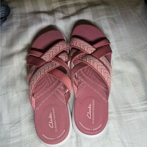 Clarks Cloud Steppers Sandals Pink White Strappy Comfort Shoes